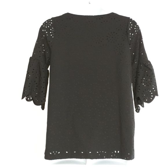 Jessica London Black Bell Sleeve Tunic Top w/Floral Cut Out Overlay 12 NWOT NEW - Picture 3 of 14